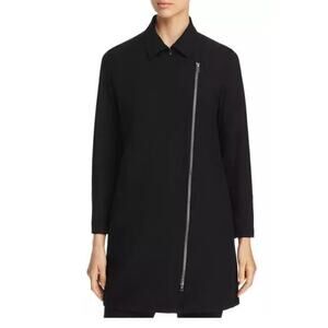 Eileen Fisher Asymmetric Zip Jacket Black Washable Stretch Long Moto size large